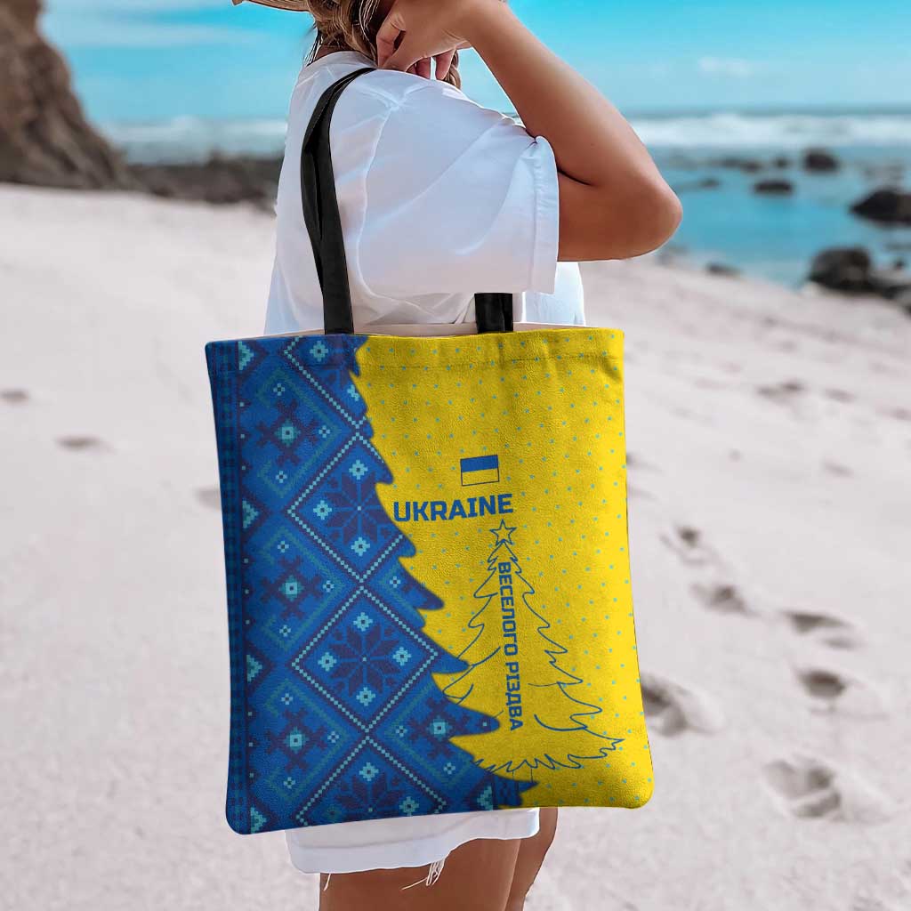 Ukraine Christmas Tote Bag with Yellow and Blue Tree Design and Traditional Embroidery - Wonder Print Shop