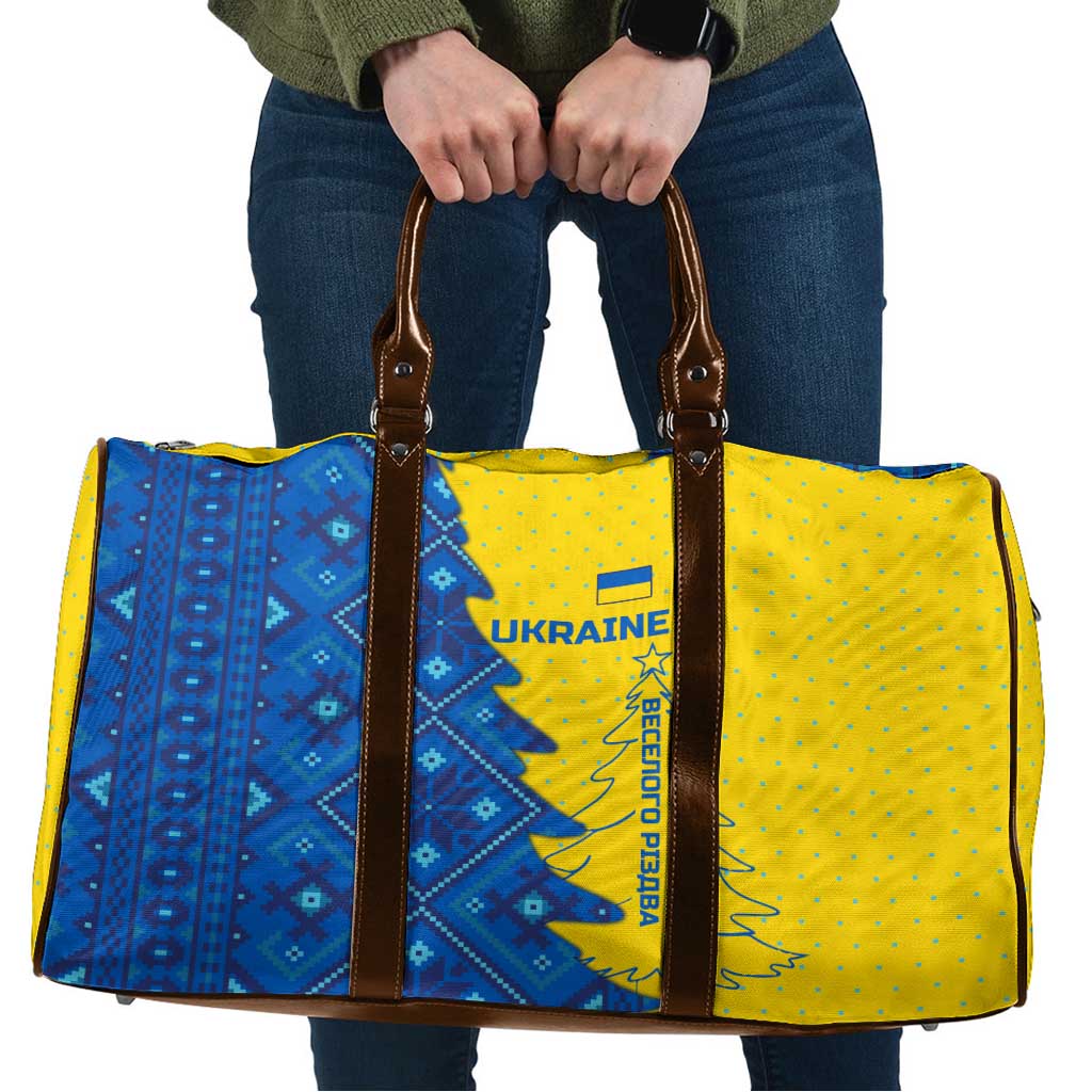 Ukraine Christmas Travel Bag with Yellow and Blue Tree Design and Traditional Embroidery - Wonder Print Shop