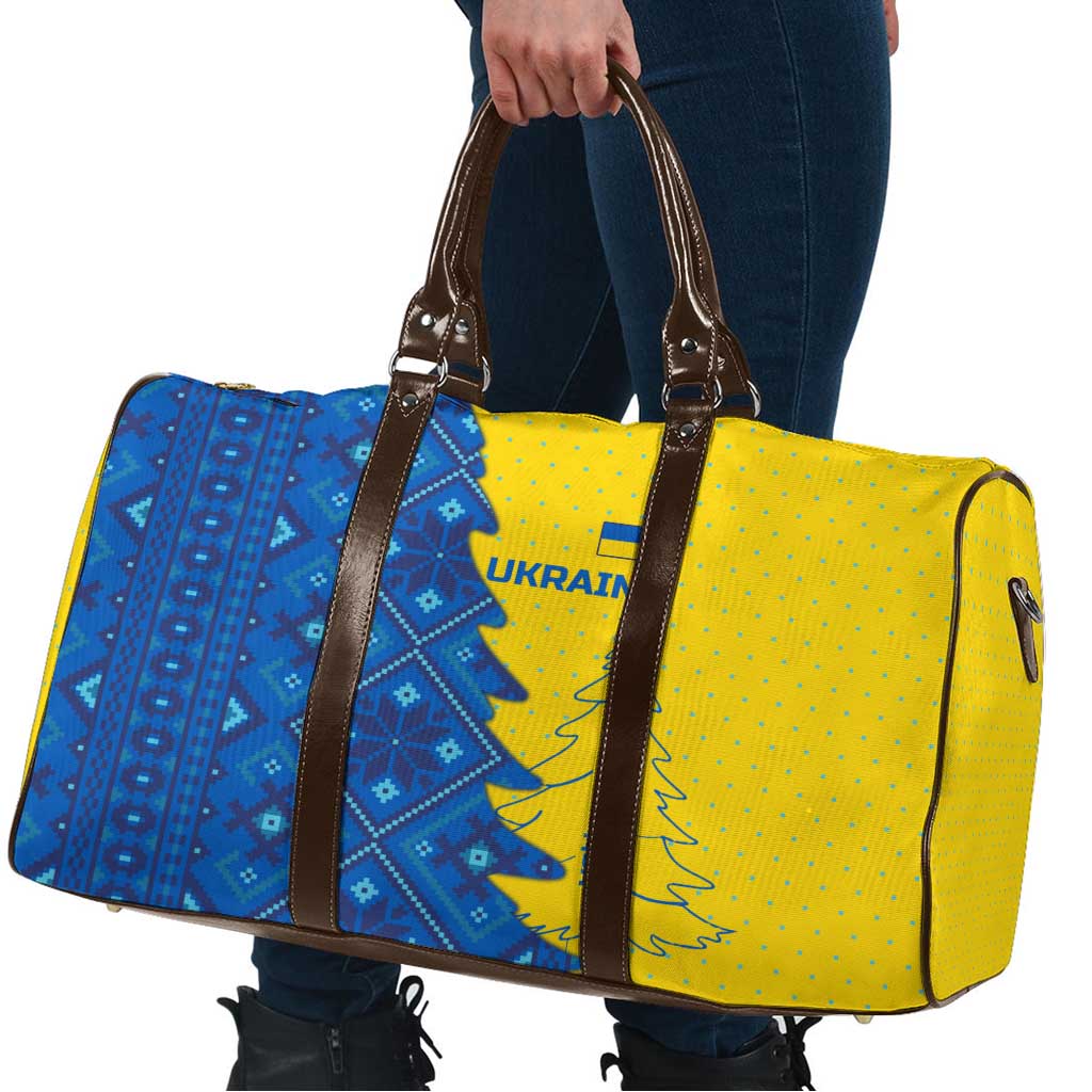 Ukraine Christmas Travel Bag with Yellow and Blue Tree Design and Traditional Embroidery - Wonder Print Shop