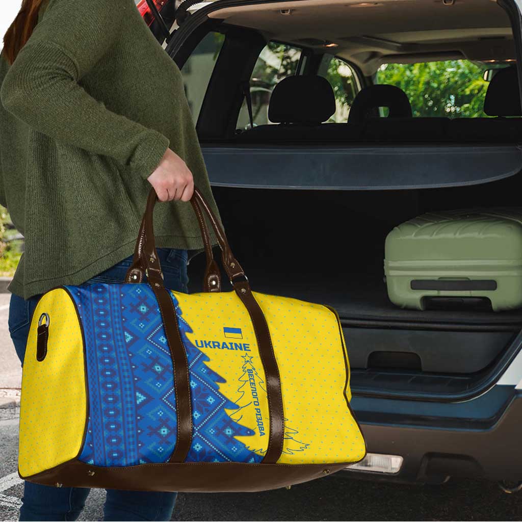 Ukraine Christmas Travel Bag with Yellow and Blue Tree Design and Traditional Embroidery - Wonder Print Shop