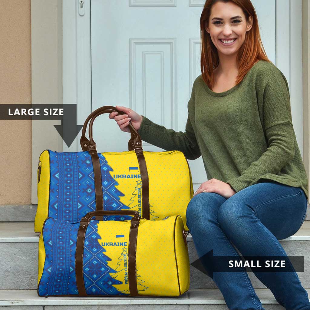 Ukraine Christmas Travel Bag with Yellow and Blue Tree Design and Traditional Embroidery - Wonder Print Shop