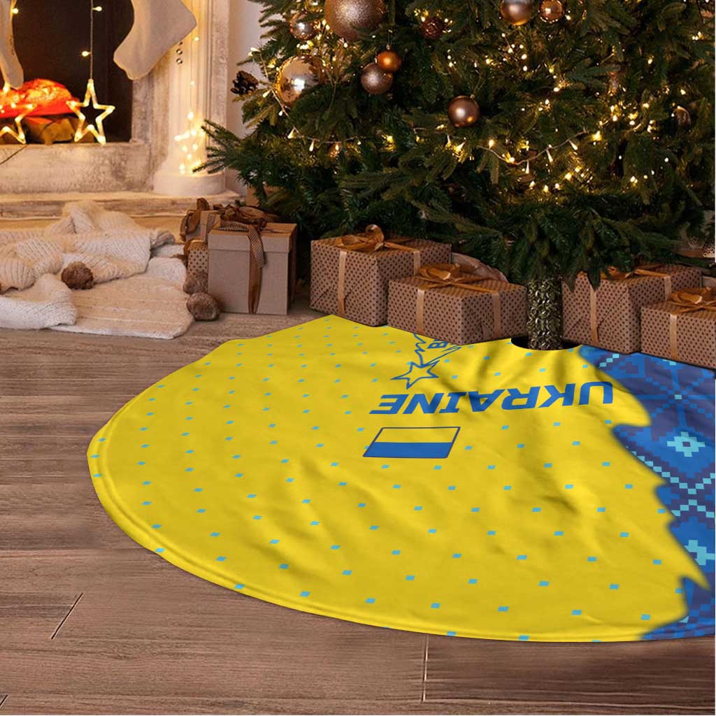 Ukraine Christmas Tree Skirt with Yellow and Blue Tree Design and Traditional Embroidery - Wonder Print Shop
