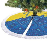 Ukraine Christmas Tree Skirt with Yellow and Blue Tree Design and Traditional Embroidery - Wonder Print Shop