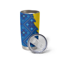 Ukraine Christmas Tumbler Cup with Yellow and Blue Tree Design and Traditional Embroidery - Wonder Print Shop