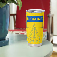 Ukraine Christmas Tumbler Cup with Yellow and Blue Tree Design and Traditional Embroidery - Wonder Print Shop