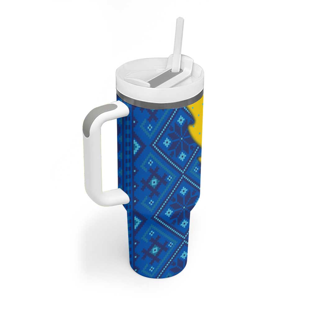 Ukraine Christmas Tumbler With Handle with Yellow and Blue Tree Design and Traditional Embroidery - Wonder Print Shop