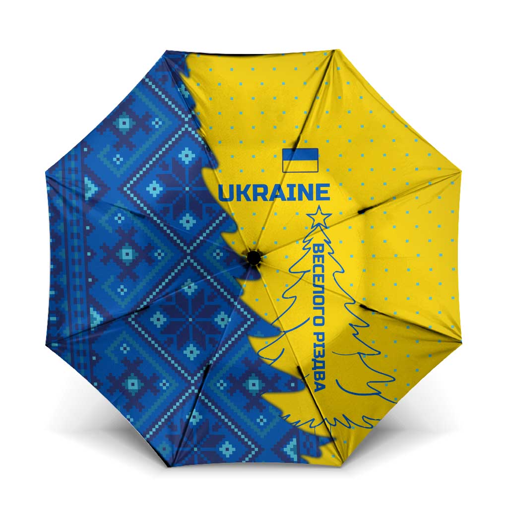 Ukraine Christmas Umbrella with Yellow and Blue Tree Design and Traditional Embroidery - Wonder Print Shop