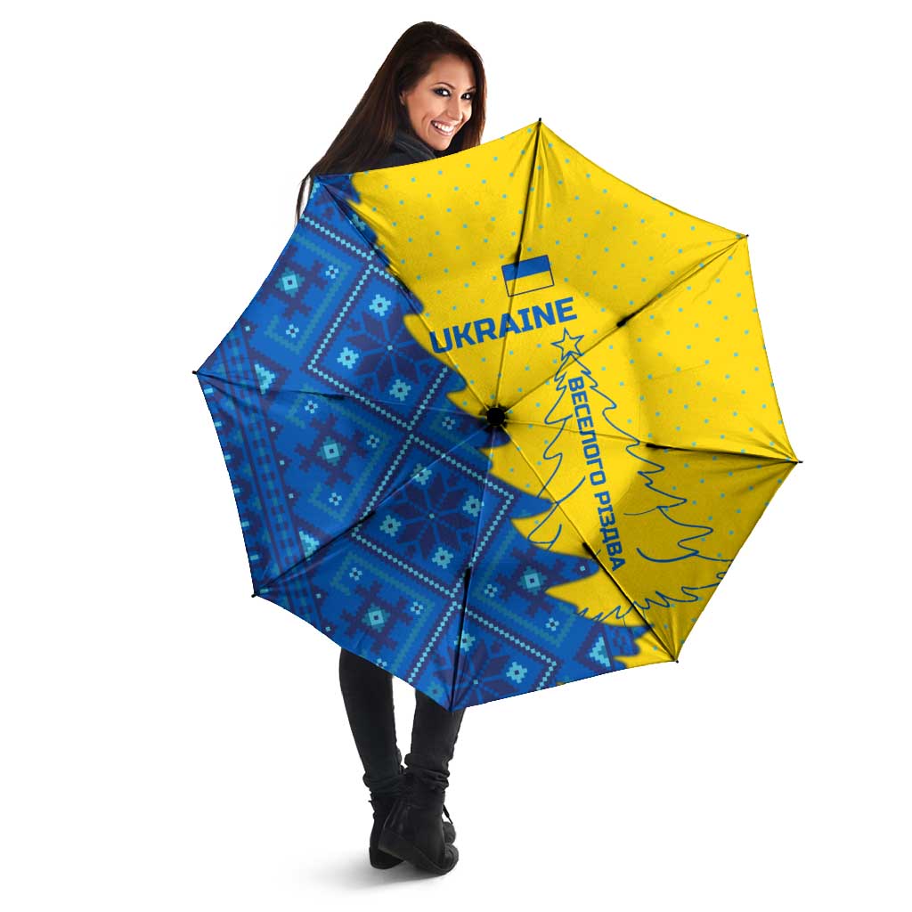 Ukraine Christmas Umbrella with Yellow and Blue Tree Design and Traditional Embroidery - Wonder Print Shop