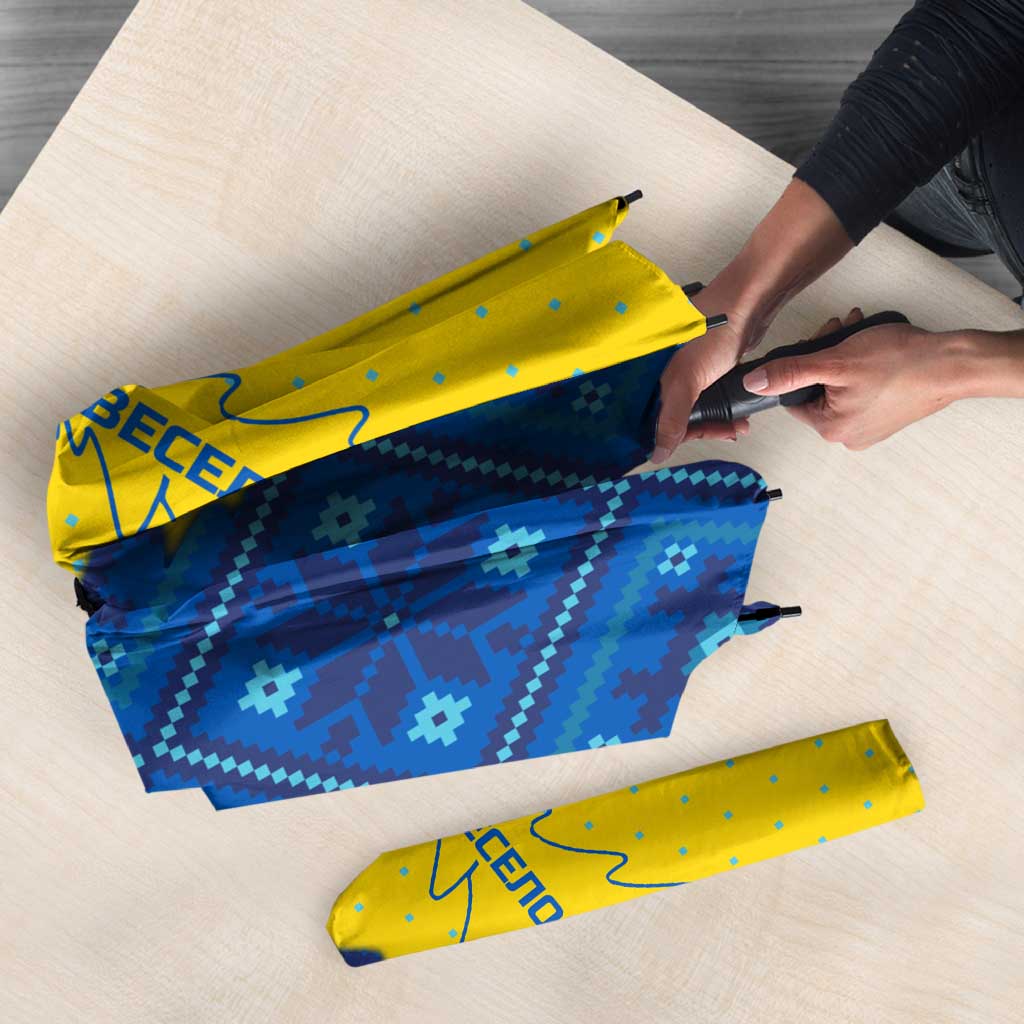 Ukraine Christmas Umbrella with Yellow and Blue Tree Design and Traditional Embroidery - Wonder Print Shop