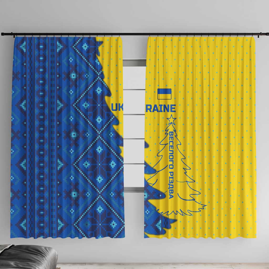 Ukraine Christmas Window Curtain with Yellow and Blue Tree Design and Traditional Embroidery - Wonder Print Shop