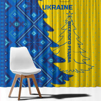 Ukraine Christmas Window Curtain with Yellow and Blue Tree Design and Traditional Embroidery - Wonder Print Shop