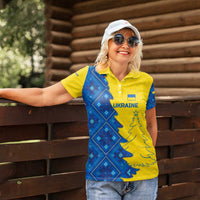 Ukraine Christmas Women Polo Shirt with Yellow and Blue Tree Design and Traditional Embroidery - Wonder Print Shop