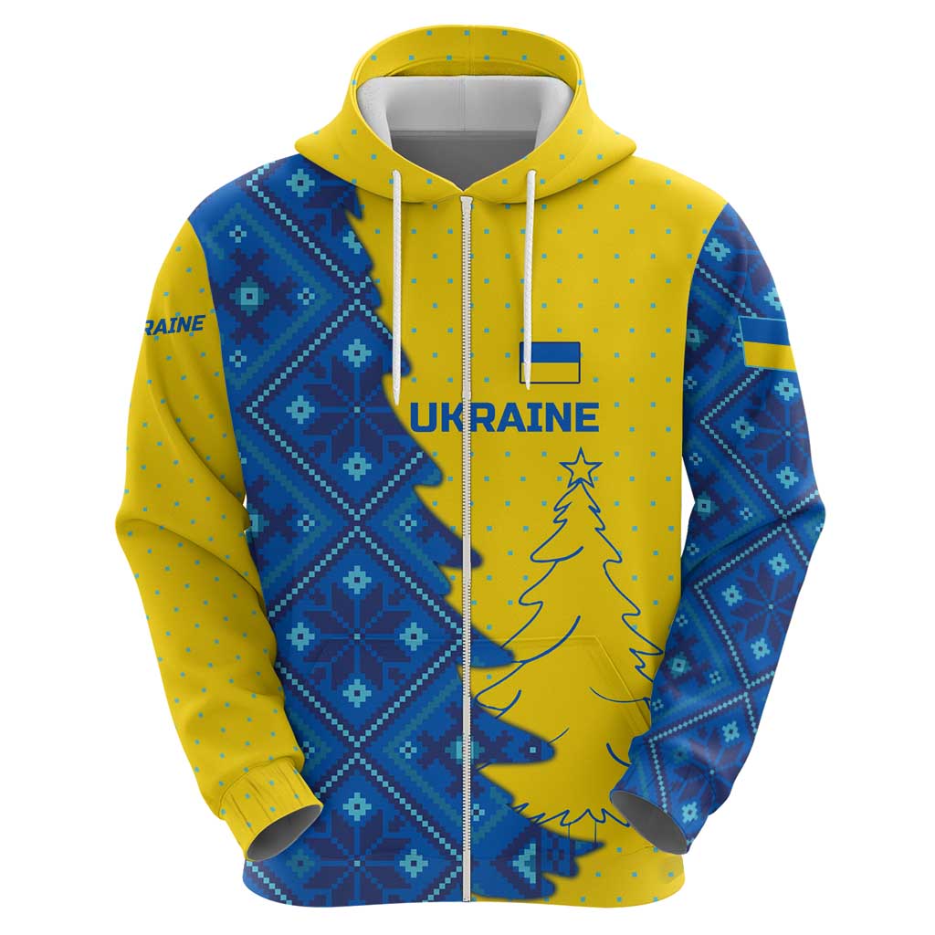 Ukraine Christmas Zip Hoodie with Yellow and Blue Tree Design and Traditional Embroidery - Wonder Print Shop