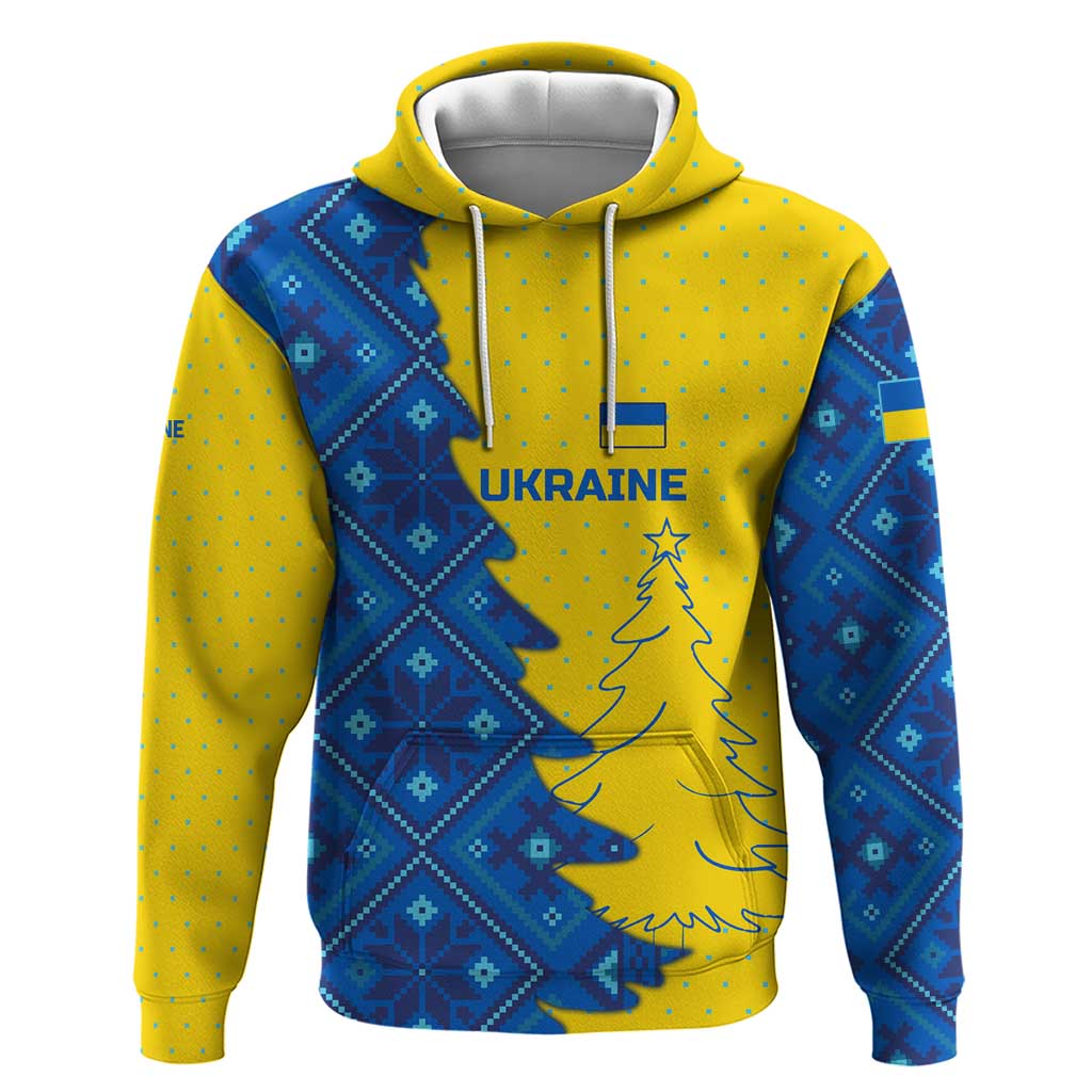 Ukraine Christmas Zip Hoodie with Yellow and Blue Tree Design and Traditional Embroidery - Wonder Print Shop