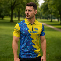 Ukraine Christmas Zipper Polo Shirt with Yellow and Blue Tree Design and Traditional Embroidery - Wonder Print Shop