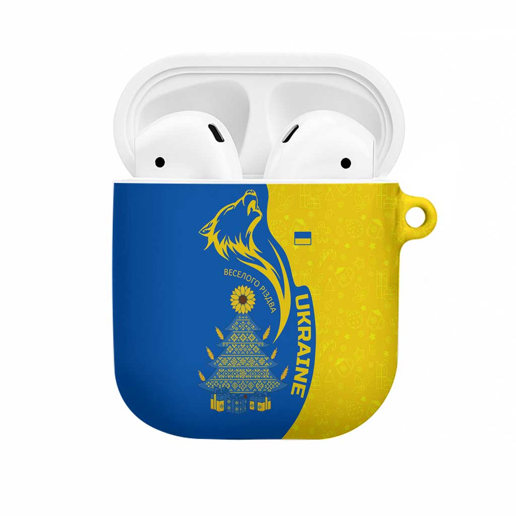 Ukraine Christmas AirPods Case with Howling Wolf Sunflower Tree and Traditional Ornament Design - Wonder Print Shop