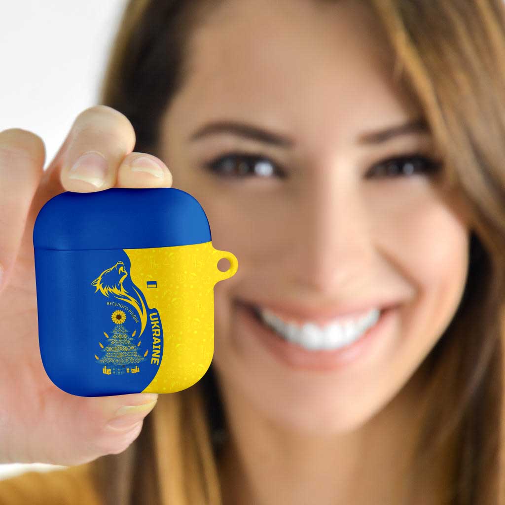 Ukraine Christmas AirPods Case with Howling Wolf Sunflower Tree and Traditional Ornament Design - Wonder Print Shop