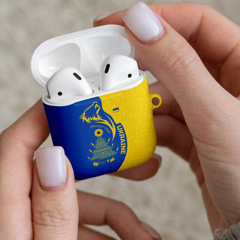 Ukraine Christmas AirPods Case with Howling Wolf Sunflower Tree and Traditional Ornament Design - Wonder Print Shop