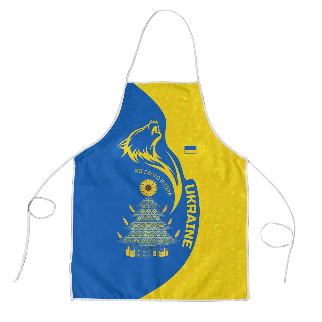 Ukraine Christmas Apron with Howling Wolf Sunflower Tree and Traditional Ornament Design - Wonder Print Shop