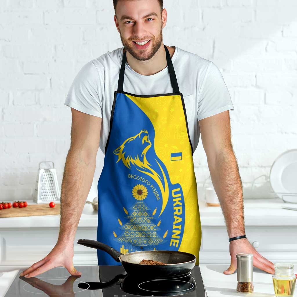 Ukraine Christmas Apron with Howling Wolf Sunflower Tree and Traditional Ornament Design - Wonder Print Shop