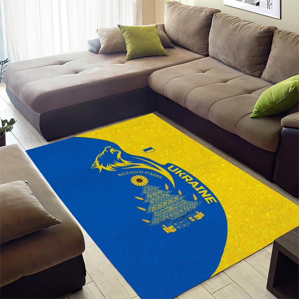 Ukraine Christmas Area Rug with Howling Wolf Sunflower Tree and Traditional Ornament Design - Wonder Print Shop