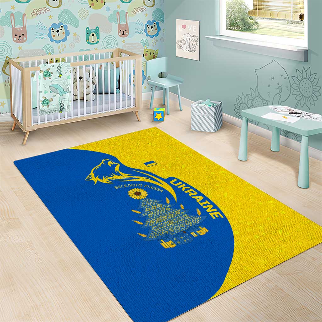 Ukraine Christmas Area Rug with Howling Wolf Sunflower Tree and Traditional Ornament Design - Wonder Print Shop