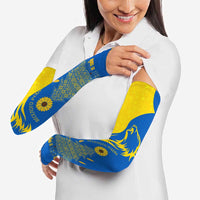 Ukraine Christmas Arm Sleeves with Howling Wolf Sunflower Tree and Traditional Ornament Design - Wonder Print Shop