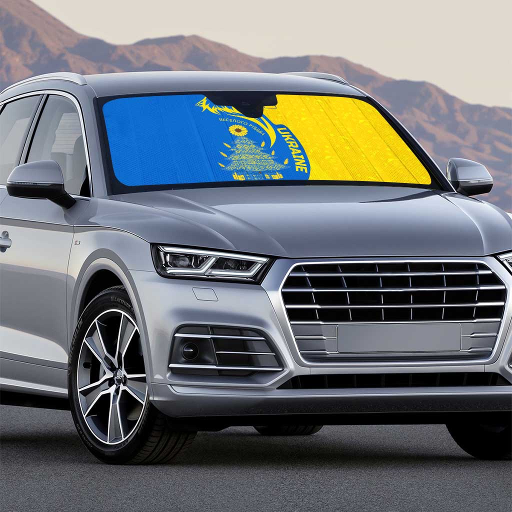 Ukraine Christmas Auto Sun Shade with Howling Wolf Sunflower Tree and Traditional Ornament Design - Wonder Print Shop