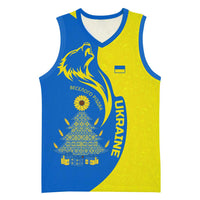 Ukraine Christmas Basketball Jersey with Howling Wolf Sunflower Tree and Traditional Ornament Design - Wonder Print Shop