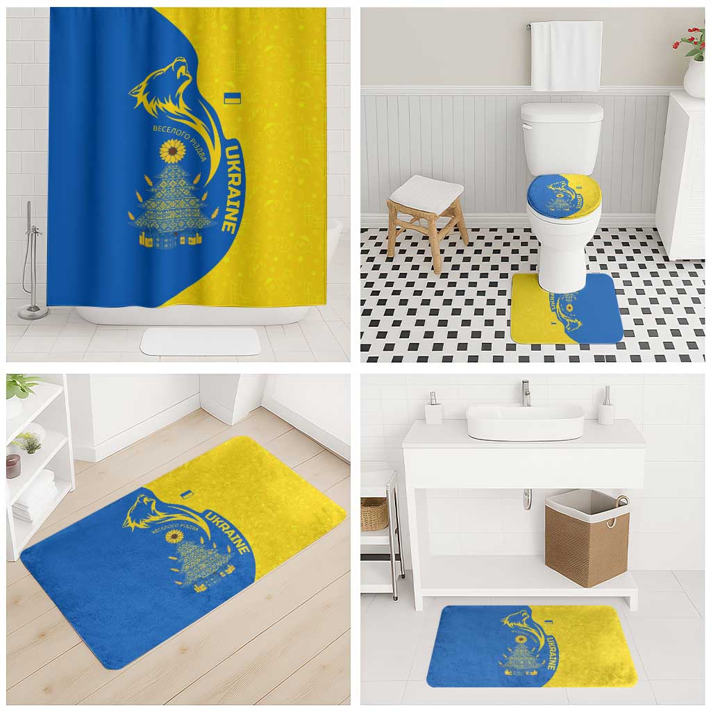 Ukraine Christmas Bathroom Set with Howling Wolf Sunflower Tree and Traditional Ornament Design - Wonder Print Shop