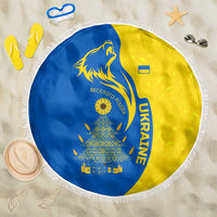 Ukraine Christmas Beach Blanket with Howling Wolf Sunflower Tree and Traditional Ornament Design - Wonder Print Shop