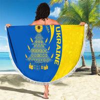 Ukraine Christmas Beach Blanket with Howling Wolf Sunflower Tree and Traditional Ornament Design - Wonder Print Shop