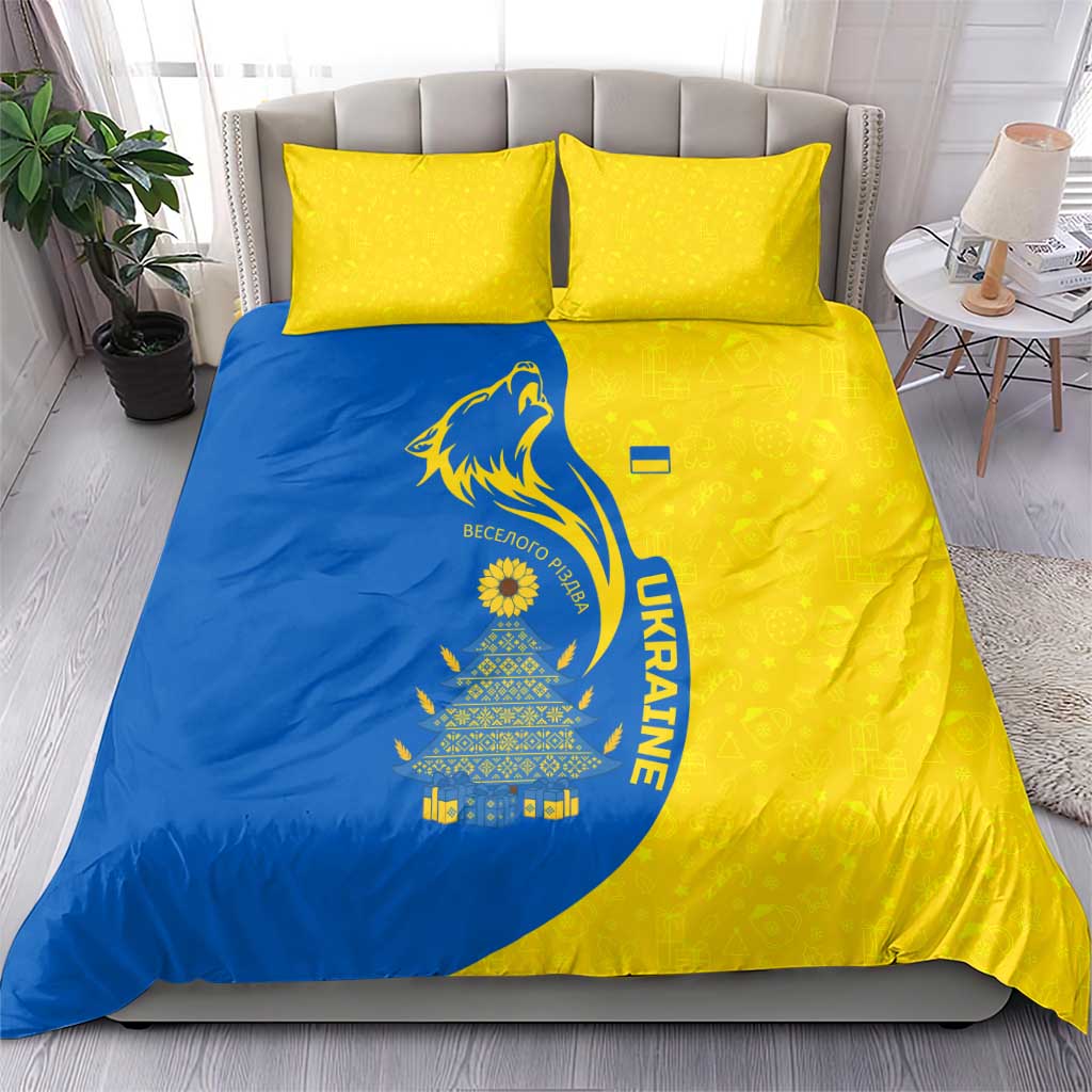 Ukraine Christmas Bedding Set with Howling Wolf Sunflower Tree and Traditional Ornament Design - Wonder Print Shop