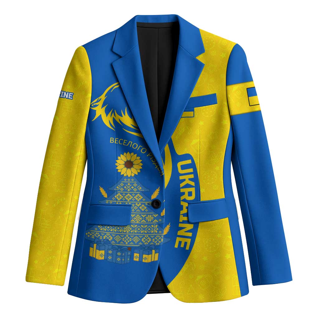 Ukraine Christmas Blazer with Howling Wolf Sunflower Tree and Traditional Ornament Design - Wonder Print Shop