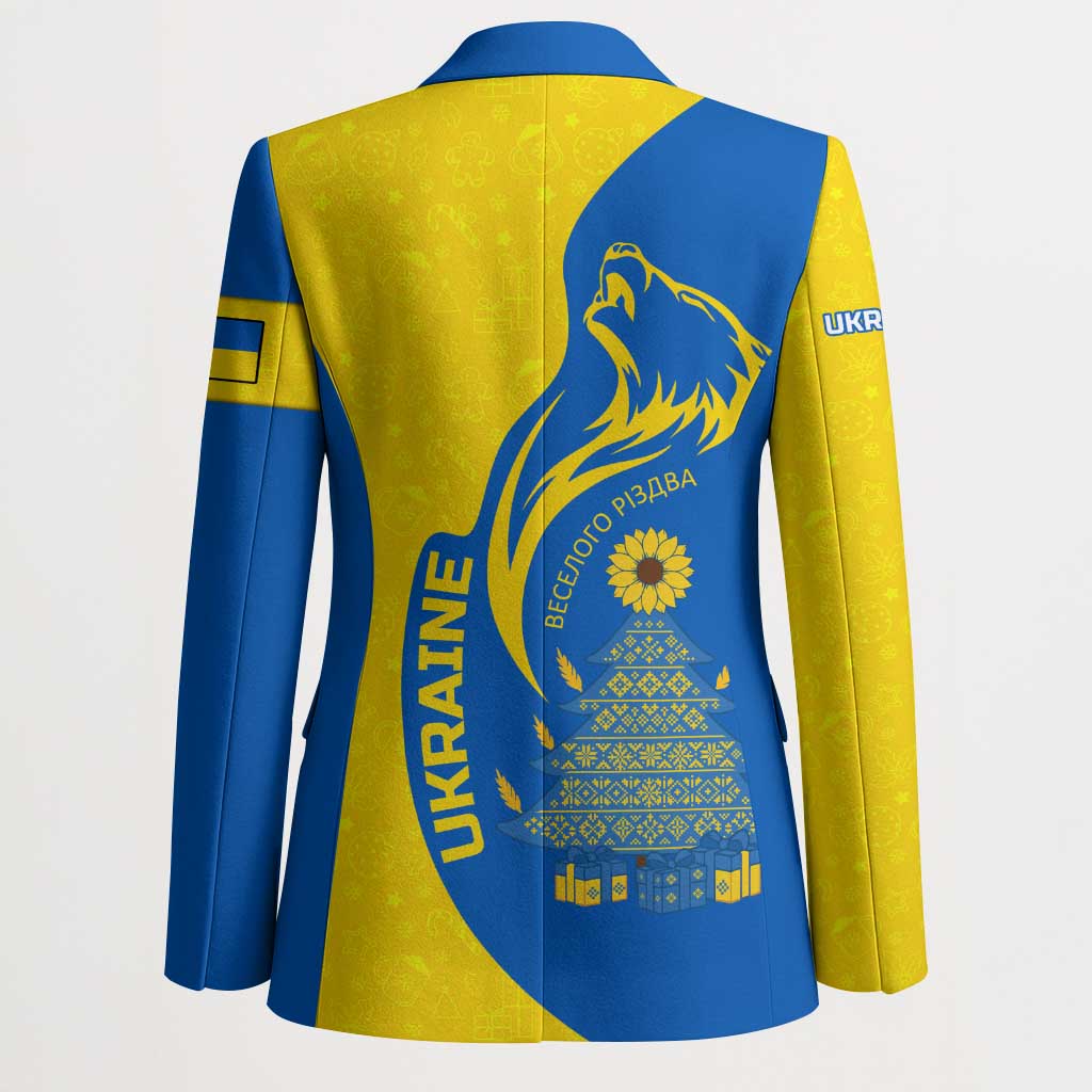 Ukraine Christmas Blazer with Howling Wolf Sunflower Tree and Traditional Ornament Design - Wonder Print Shop