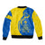 Ukraine Christmas Bomber Jacket with Howling Wolf Sunflower Tree and Traditional Ornament Design - Wonder Print Shop