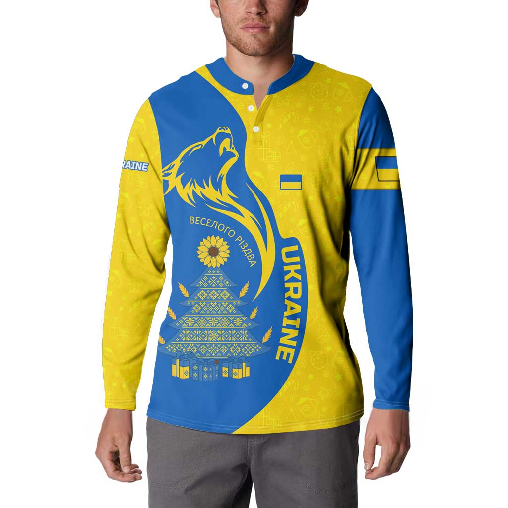 Ukraine Christmas Button Sweatshirt with Howling Wolf Sunflower Tree and Traditional Ornament Design - Wonder Print Shop