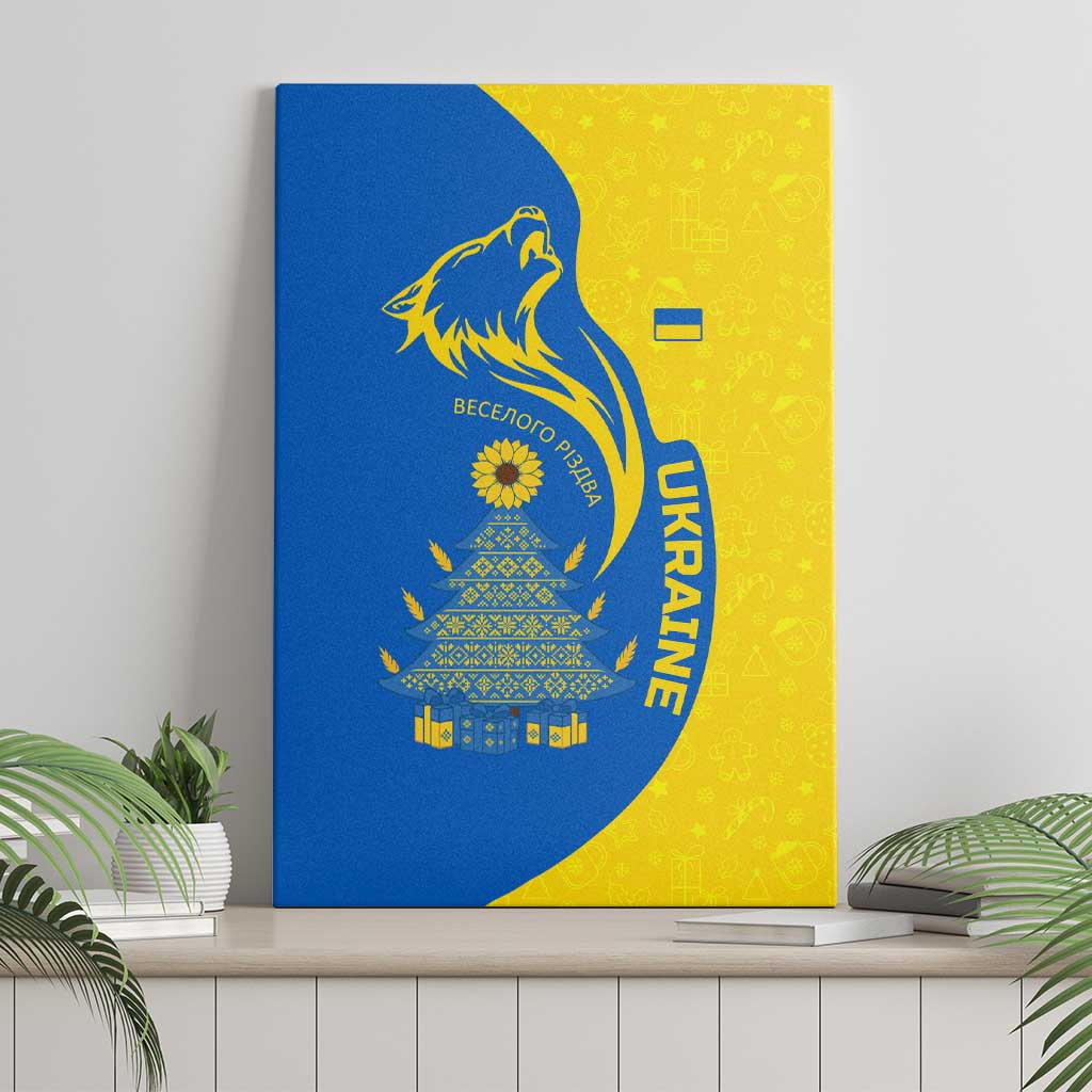 Ukraine Christmas Canvas Wall Art with Howling Wolf Sunflower Tree and Traditional Ornament Design - Wonder Print Shop