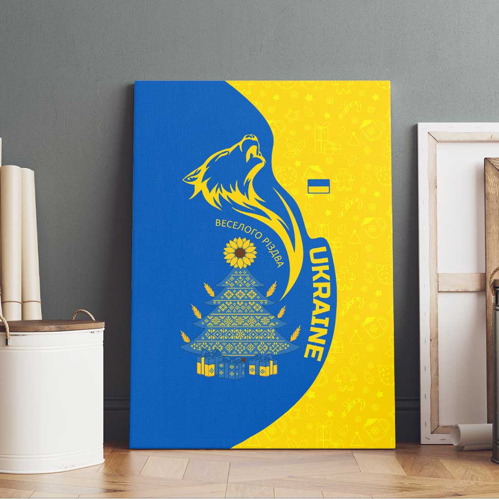 Ukraine Christmas Canvas Wall Art with Howling Wolf Sunflower Tree and Traditional Ornament Design - Wonder Print Shop