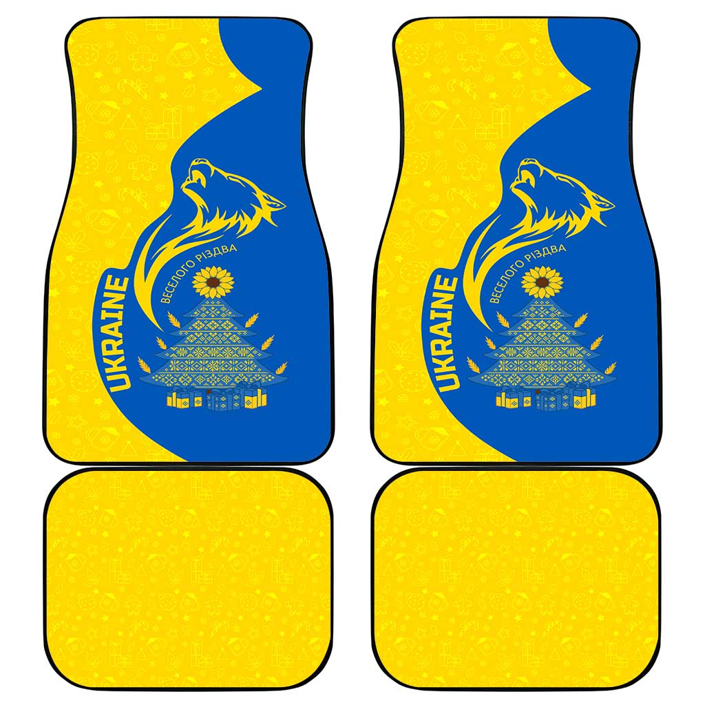 Ukraine Christmas Car Mats with Howling Wolf Sunflower Tree and Traditional Ornament Design - Wonder Print Shop