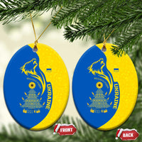 Ukraine Christmas Ceramic Ornament with Howling Wolf Sunflower Tree and Traditional Ornament Design - Wonder Print Shop
