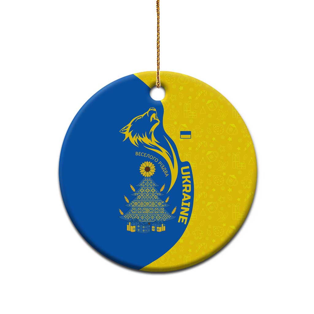Ukraine Christmas Ceramic Ornament with Howling Wolf Sunflower Tree and Traditional Ornament Design - Wonder Print Shop