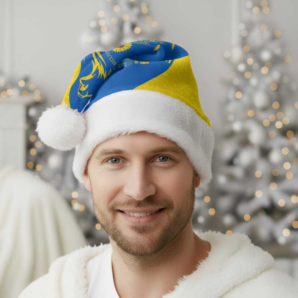 Ukraine Christmas Santa Hat with Howling Wolf Sunflower Tree and Traditional Ornament Design - Wonder Print Shop