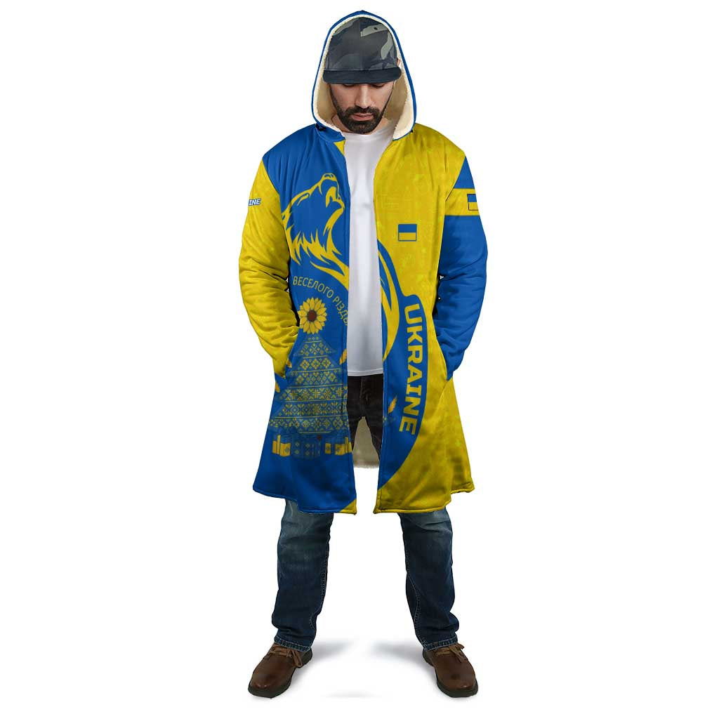 Ukraine Christmas Cloak with Howling Wolf Sunflower Tree and Traditional Ornament Design - Wonder Print Shop