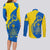 Ukraine Christmas Couples Matching Long Sleeve Bodycon Dress and Long Sleeve Button Shirt with Howling Wolf Sunflower Tree and Traditional Ornament Design - Wonder Print Shop