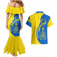 Ukraine Christmas Couples Matching Mermaid Dress and Hawaiian Shirt with Howling Wolf Sunflower Tree and Traditional Ornament Design - Wonder Print Shop