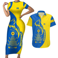 Ukraine Christmas Couples Matching Short Sleeve Bodycon Dress and Hawaiian Shirt with Howling Wolf Sunflower Tree and Traditional Ornament Design - Wonder Print Shop