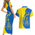 Ukraine Christmas Couples Matching Short Sleeve Bodycon Dress and Hawaiian Shirt with Howling Wolf Sunflower Tree and Traditional Ornament Design - Wonder Print Shop