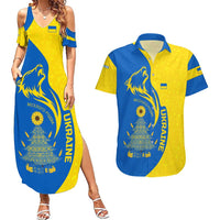 Ukraine Christmas Couples Matching Summer Maxi Dress and Hawaiian Shirt with Howling Wolf Sunflower Tree and Traditional Ornament Design - Wonder Print Shop