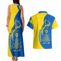 Ukraine Christmas Couples Matching Tank Maxi Dress and Hawaiian Shirt with Howling Wolf Sunflower Tree and Traditional Ornament Design - Wonder Print Shop